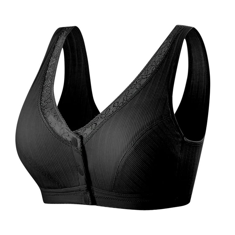 RYRJJ Women's Front Closure Cotton Bra Plus Size Lace Full-Coverage  Wirefree Sports Bra Button Snap Closure Comfort Push Up Seamless Sleep