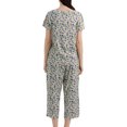 thumbnail image 3 of Jamicy Pyjama pour Femmes Doux Imprimé Haut à Manches Courtes avec Cordon de Serrage Capris Ensemble de Pyjama pour Dames Confortable Col Rond Tenue de Détente, 3 of 7