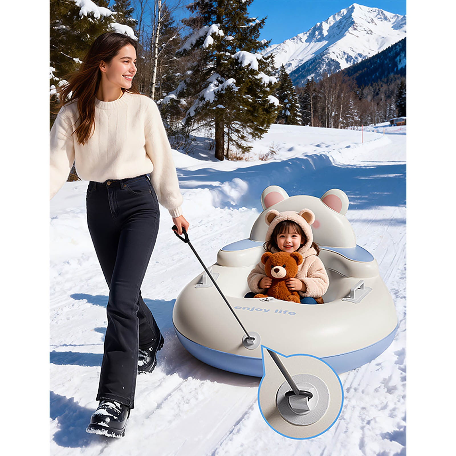 FHBVT Snow Tube Sled Inflatable Winter Riding Toy PVC Heavy Duty Round Snow Tube With Handles Fast Inflation Fun Outdoor Snow Play Hillside Backyard Winter Activity Kids Family Holiday Snow Toy