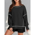 thumbnail image 2 of Female Casual Crewneck Sweatshirts Long Sleeve Oversized Trendy Contrast Stitching Fall Pullover Blouse Black S, 2 of 6