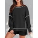 thumbnail image 4 of Sudadera Informal de Cuello Redondo para Mujer, de Larga, Holgada, , con Costuras en Contraste, para Otoño. Negro XL, 4 of 8