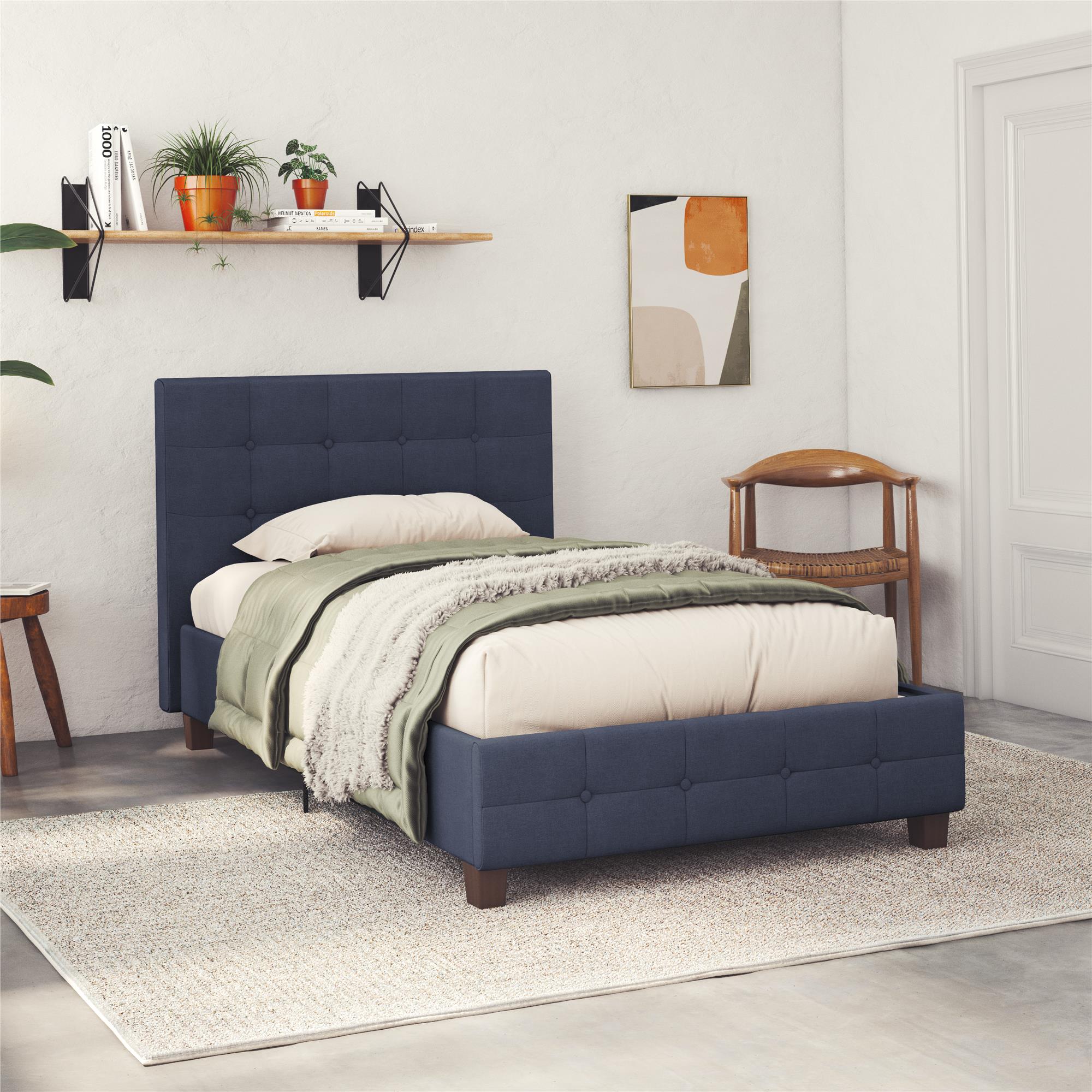 DHP Rose Tufted Upholstered Platform Bed Frame, Twin, Blue Linen