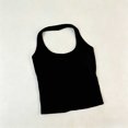 thumbnail image 2 of Womens Cotton Solid Color Halter Tank Tops Backless Double Lined Basic Shirts Trendy Going Out Tops Black Free Size, 2 of 6