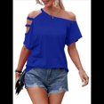 thumbnail image 2 of Camiseta de Mujer con Hombros Descubiertos, Corta, Escote Asimétrico y Aberturas Azul XXL, 2 of 6