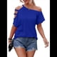 thumbnail image 2 of Camiseta de Mujer con Hombros Descubiertos, Corta, Escote Asimétrico y Aberturas Azul S, 2 of 6