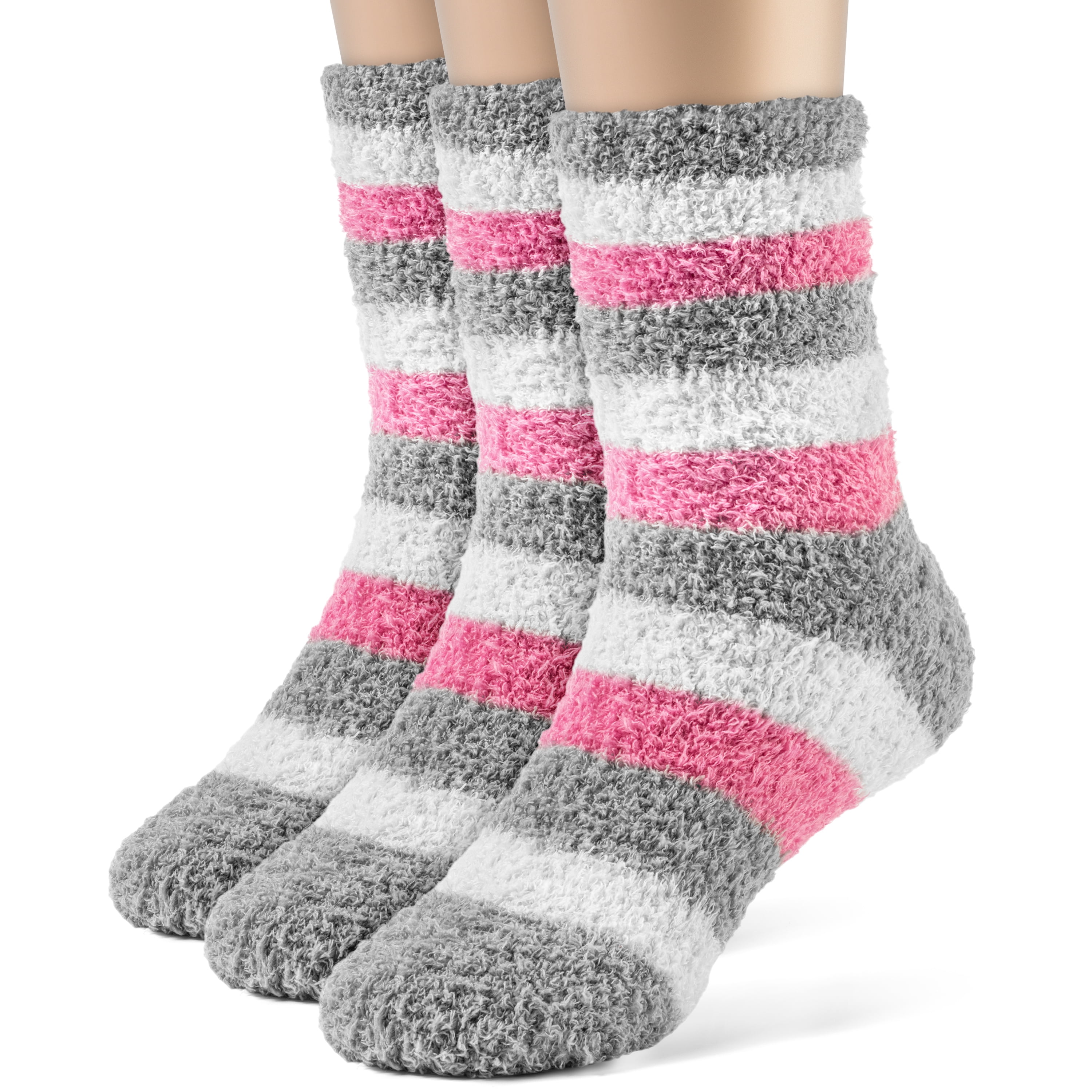 Chanpell ChanPell Girls' Striped Fuzzy Crew Plush Socks 3 Pairs
