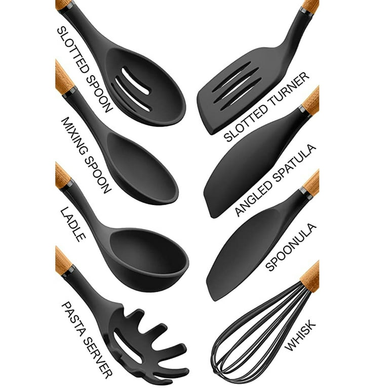 Kitchnest 8 pc. Silicone Cooking Utensils Set with Spatula, Spoon, Soup  Ladle, Whisk, and Tongs, Mod…See more Kitchnest 8 pc. Silicone Cooking