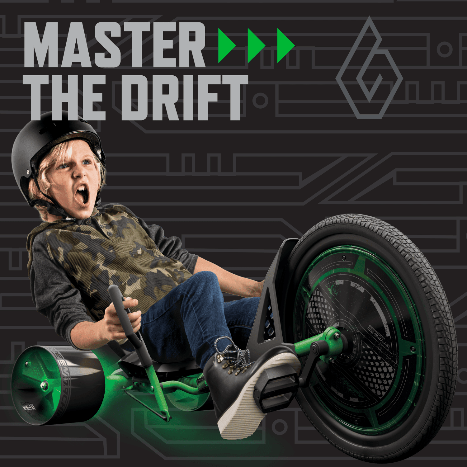 Huffy 20" Green Machine Drift Trike, Ages 8+ Years Old, Green/Black, Kids, Unisex