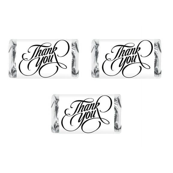 60 Modern Thank You Miniatures Candy Bar Wrapper in Black, Adorable Stickers for Weddings, Bridal Shower Engagement Party Decorations, Favors, Party Supplies. Candy Not Included. Made in USA