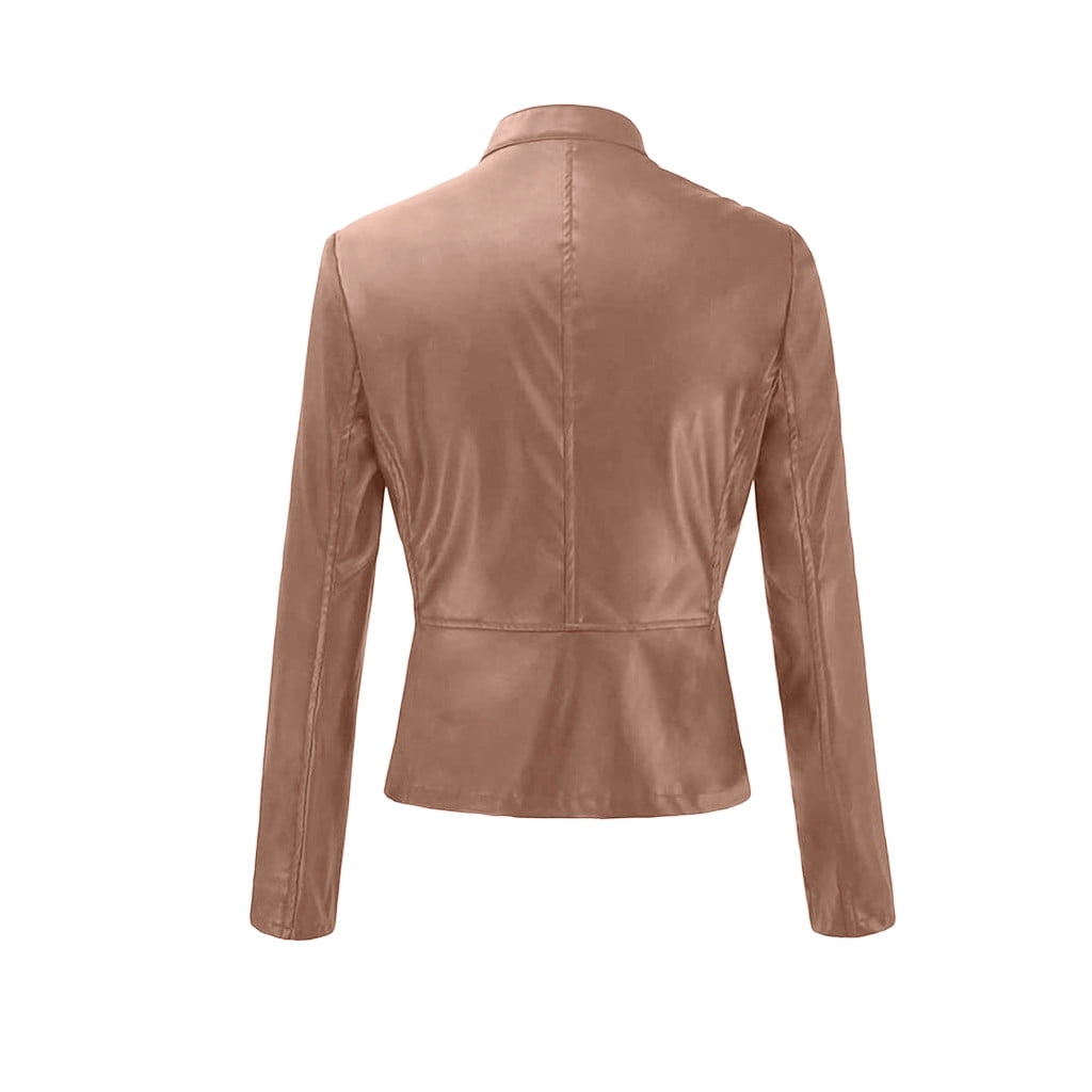 Fartey Womens Faux Leather Jacket Cropped Bomber Jackets Casual Light Moto Biker Coats Slim Fit Long Sleeve Jacket Fashion Solid Color Motorcycle Outwear