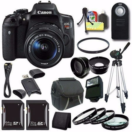 Canon EOS Rebel T6i DSLR Camera with EF-S 18-55mm f/3.5-5.6 IS STM Lens 0591C003 + 64GB SDXC Card + 32GB SDHC Card + Wide Angle Lens + 2x Telephoto Lens + UV Filter + Case + Tripod + External Flash
