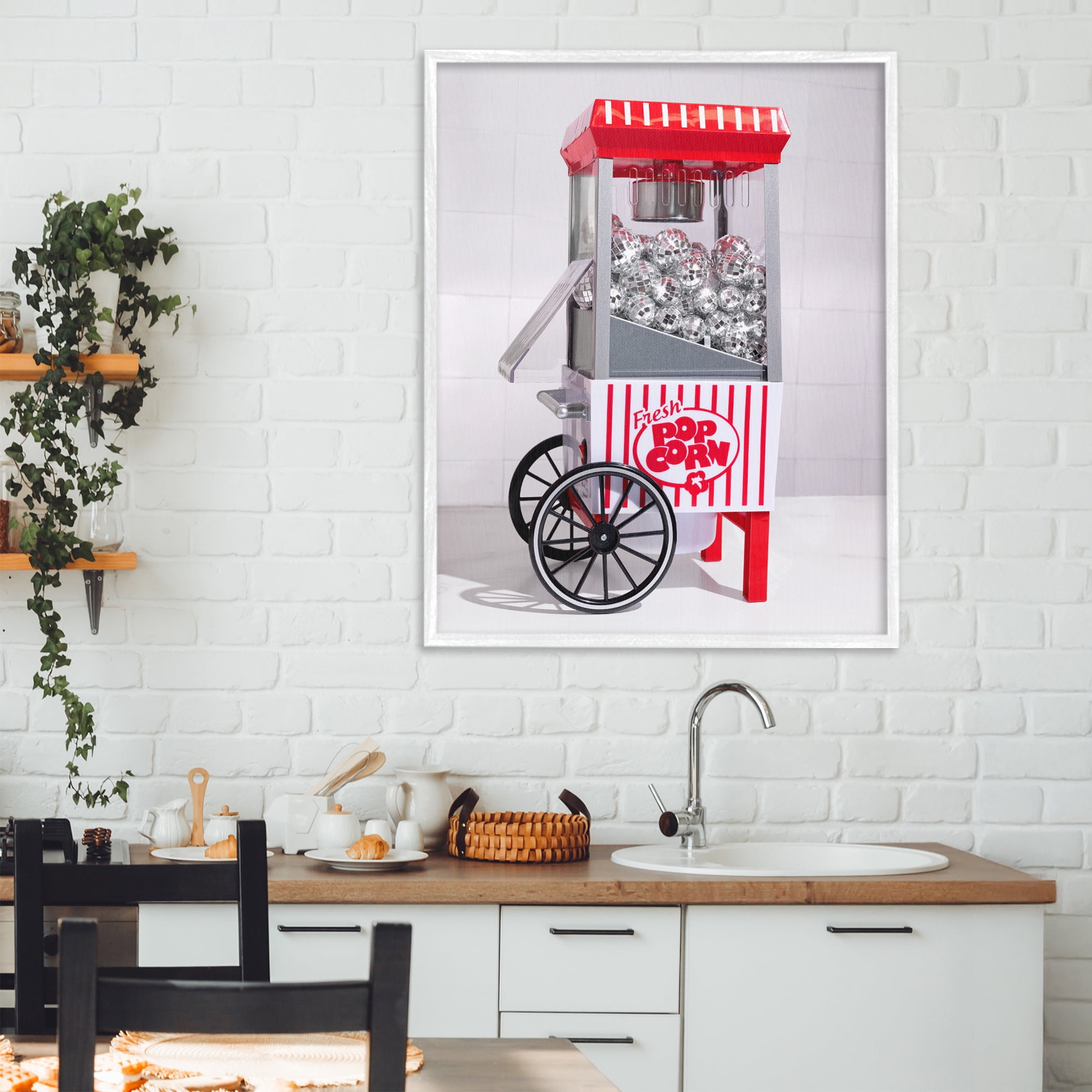 Stupell Industries Fun Disco Popcorn Machine White Framed Giclee Art, design by LISH Creative