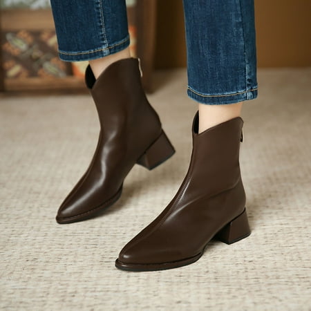 

Ovzne Winter Boots For Women Rain Boots For Women Women s Autumn And Winter Short Boots Low Tube Thick Heel High Heel Ankle Boots Clearance