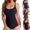 Black, variant on Summer Swimsuit For Women Sports Bikini Smocked Back Swimsuit Beach Bathing Suits Splice Color Crew Neck Jumpsuit Sleeveless Swimwear