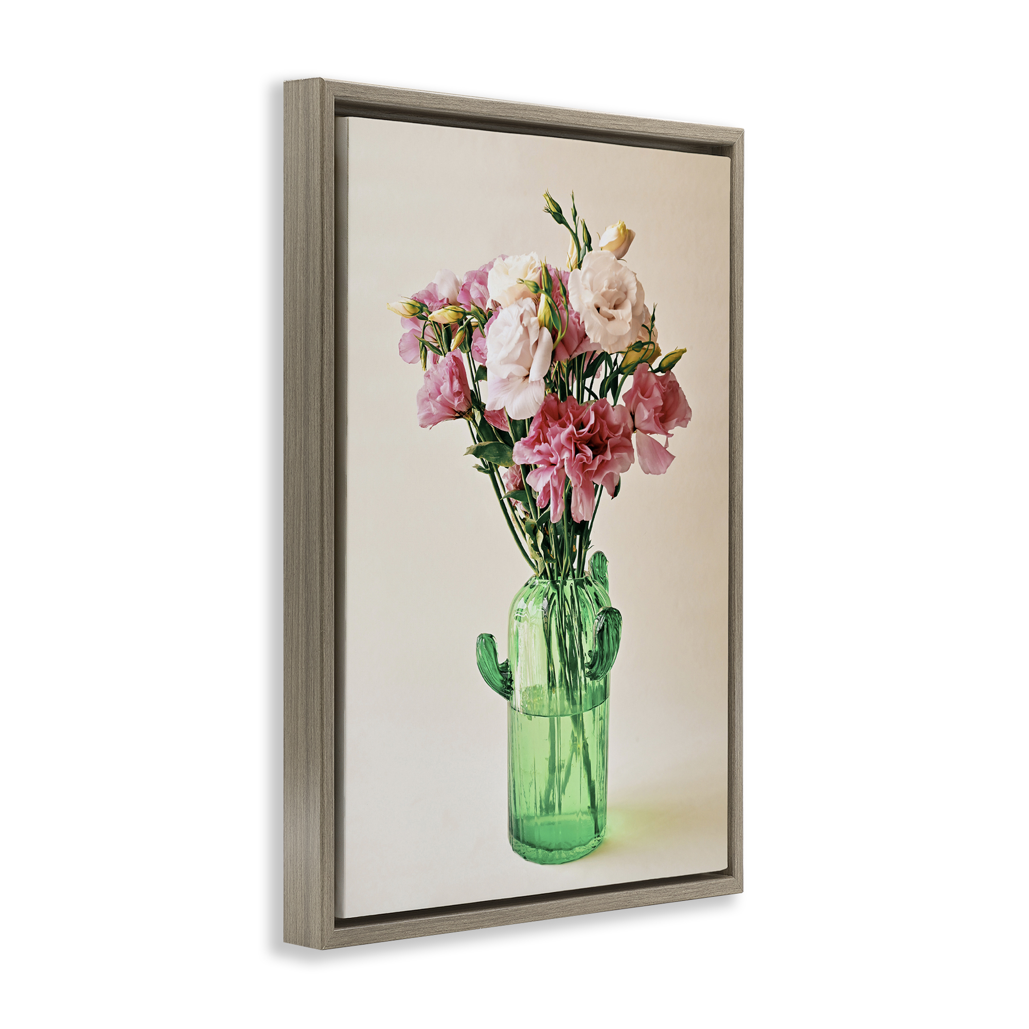 Stupell Industries Flowers in Cactus Vase Plants & Flowers Photography Brown Floater Framed Canvas Art Print Wall Art, 21 x 31