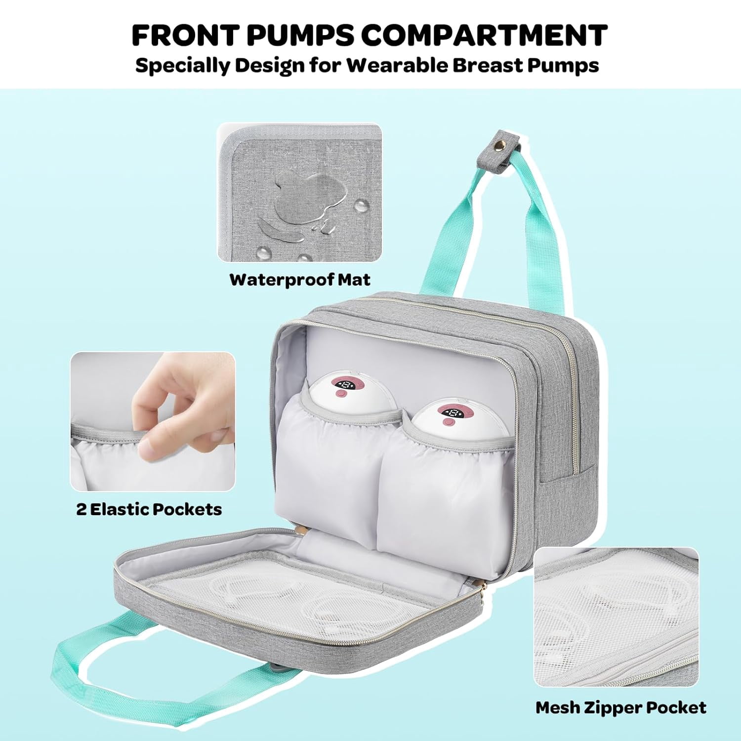 Wearable Breast Pump Bag with Insulated Cooler Compartment, Travel Carrying Case Compatible with Momcozy, Elvie and Medela Breast Pump Series, Includes Ice Pack & Waterproof Mat for Breastfeeding Acc