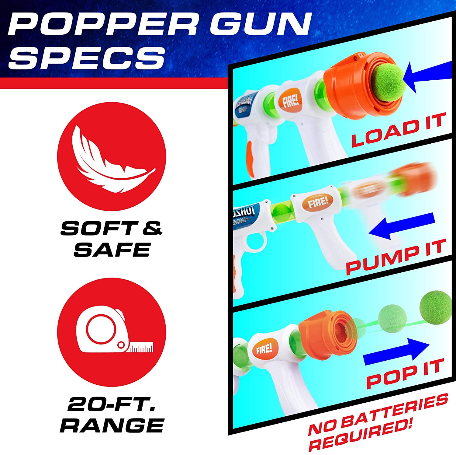 USA Toyz Astroshot Gemini Ball Popper Air Blasters Toy 2 pack, Indoor & Outdoor Game for Kid Ages 6+