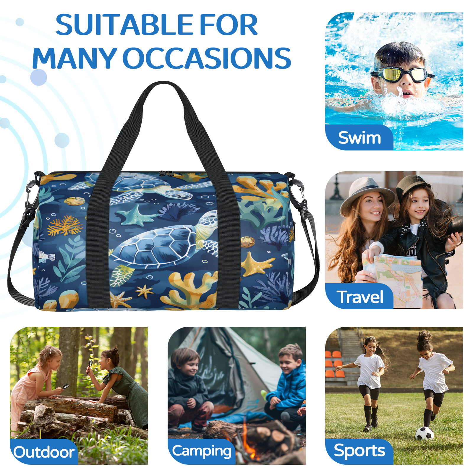 Herdesigns Sea Turtles Travel Duffle Bag Sports Yoga Weekender Overnight Carry on Workout Bags Lightweight Waterproof Gym Tote Bag for Women Beach Theme