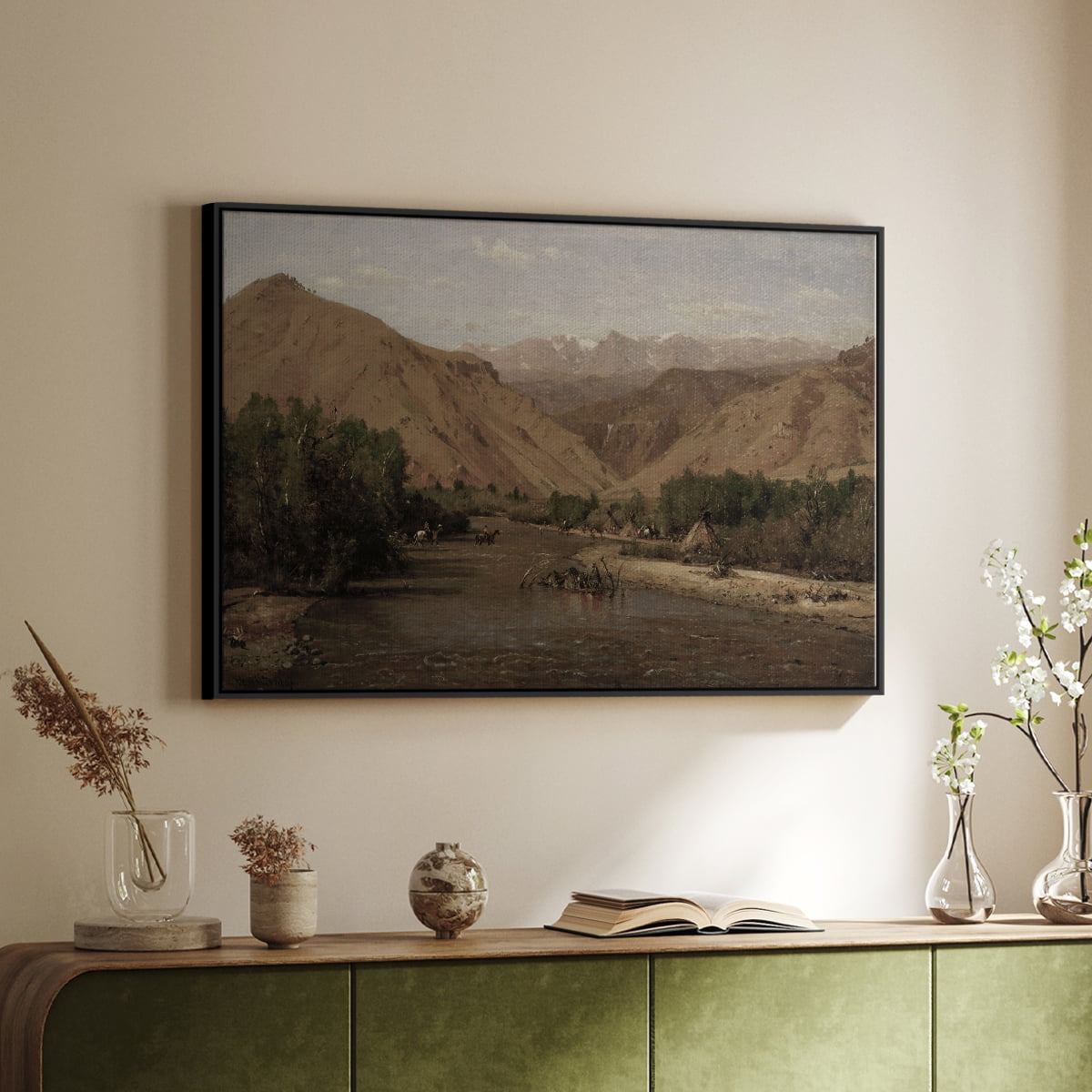 Vintage Landscape-CCXXVI By Wexford Home Framed in Black Wood Gallery Wrapped Canvas 25 in. x 37 in.