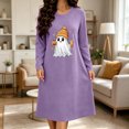 thumbnail image 3 of Taqqpue Womens Cotton Sleep Dress Long Sleeves Crew Neck Halloween Skeleton Print Loose Knee Length Nightshirt Casual Oversized Lounge Pullover Nightgown for Women Plus Size, 3 of 7