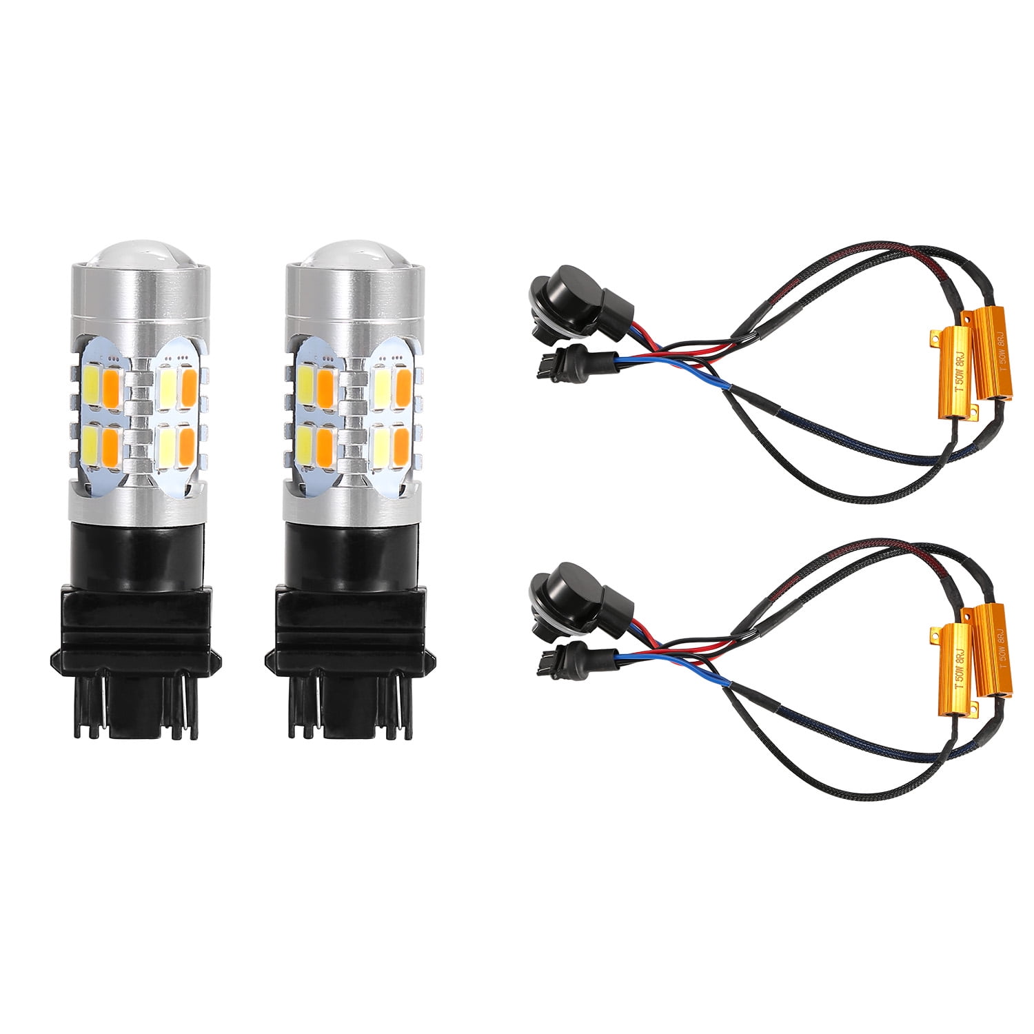 SMD LED Light Switchback White Orange 3157 Bulbs Combo Resistor Turn Signal 