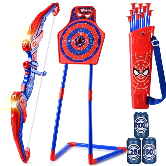 JoyStone Bow and Arrow for Kids, LED Light Up Archery Set with 10 Suction Cup Arrows, , Target & Quiver and 3 Target Cans, Indoor Outdoor Sport Gifts for Boys Girls