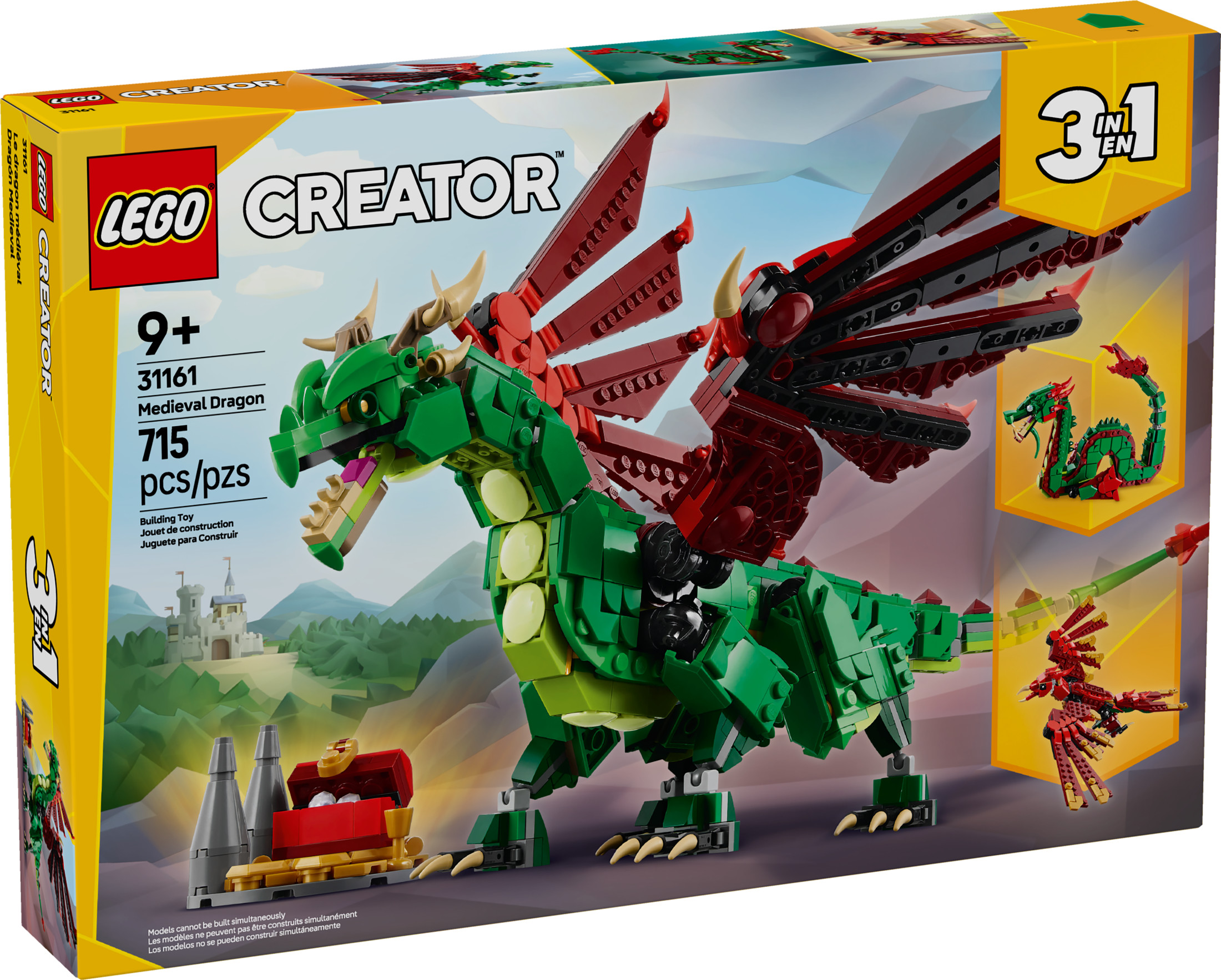 LEGO Creator 3 en 1 Dragón Medieval - Juguete de Construcción con 3 Opciones: Dragón, Serpiente Marina o Fénix - Set de Fantasía para Niños, Niñas y Niños, Mayores de 9 Años - Idea de Regalo para Cumpleaños - 31161 2