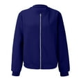 thumbnail image 4 of Baberdicy Lady Jacket Women's Fall Crew Neck Solid Color Jacquard Texture Casual Zip up Short Jacket Zip Casual Jacket Blue, 4 of 9