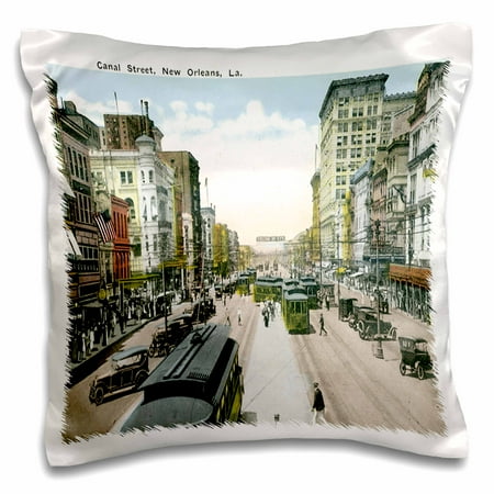 New Orleans Canal Street - 3dRose Canal Street New Orleans, Louisiana, Antique Cars, Cable Car - Pillow Case, 16 by 16-inch