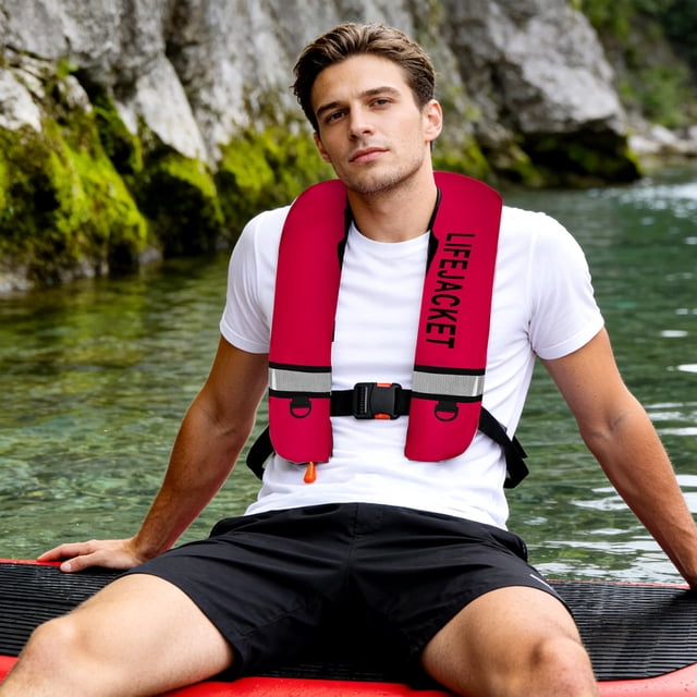 WUSUOWEI 1PC Adult Automatic PFD Vest,Inflatable Kayak Water Sports Vest,Soft and Lightweight Cloth,Breathable Mesh Inner Vest for Kayaking,Paddleboarding,Sailing,Boating,Fishing