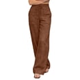 thumbnail image 3 of Women's Boho High Waist Wide Leg Linen Pants Lightweight Loose Summer Vacation Pants Coffee XL, 3 of 5