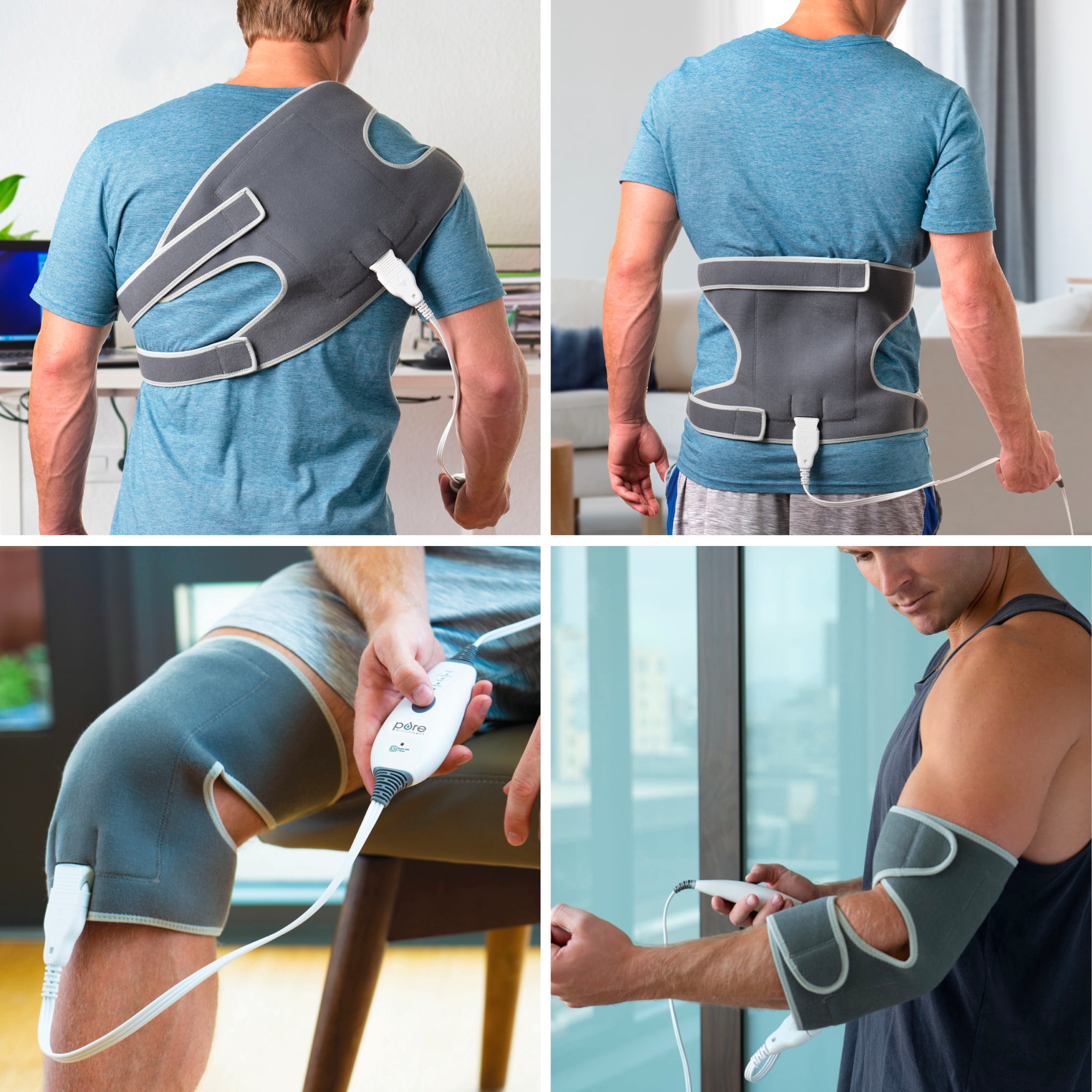 Pure Enrichment PureRelief Universal Joint & Muscle Heating Pad - 4 Heat Settings, Adjustable Straps, Hot/Cold Gel Pack, Storage Bag - Ideal for Temporary Pain Relief for Shoulder, Arm, Knee & Elbow