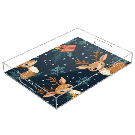 

Acrylic Tray 15.7*11.8*1.9 Inch Transparent Tray Food Tray Tea Cup Tray Serving Trays Cosmetics Storage Kitchen Table Bathroom Sundry Storage Three Little Christmas Deer