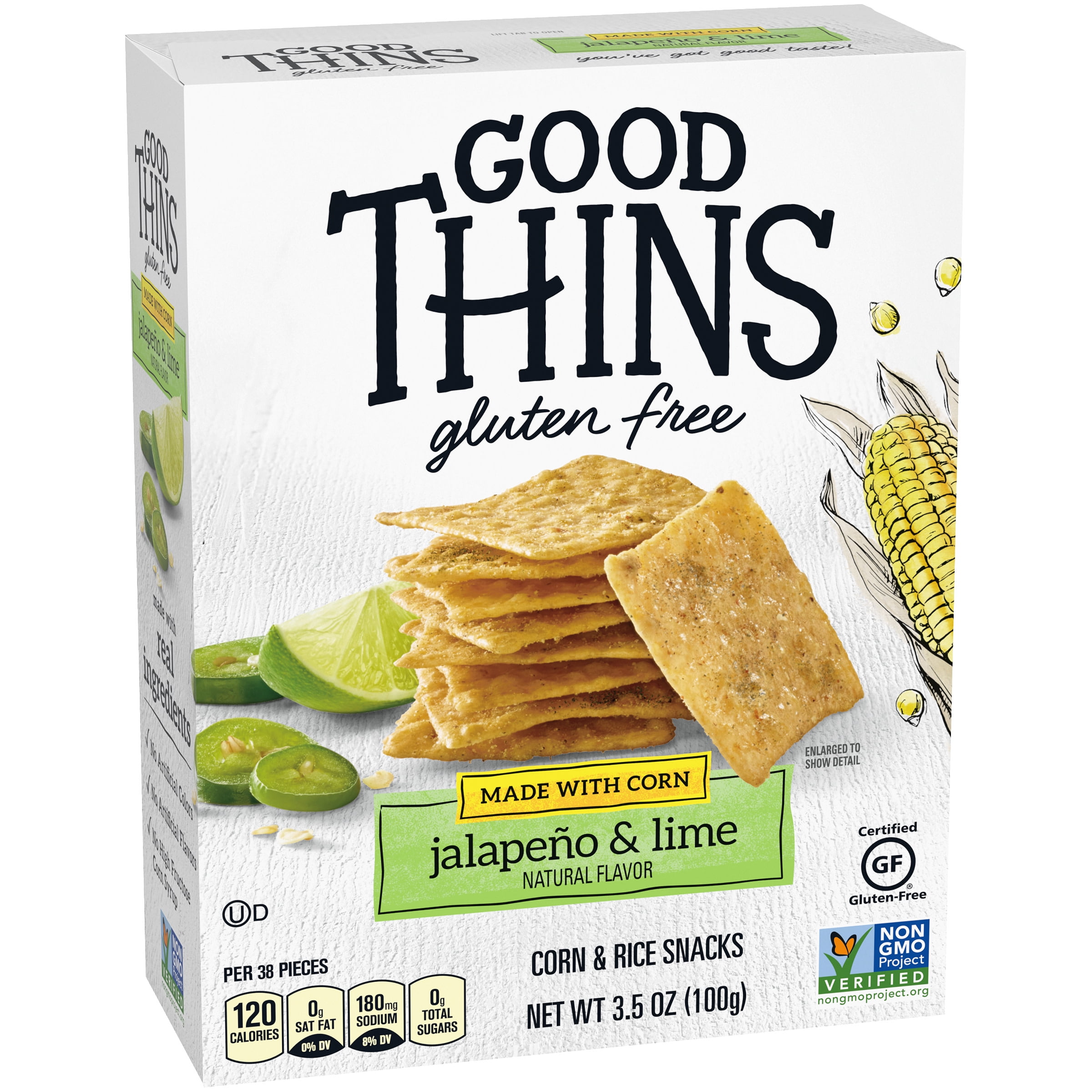 Good Thins Jalapeo & Lime Corn & Rice Snacks Gluten Free Crackers, 6 - 3.5  oz Boxes Lime,Jalapeo 3.5 Ounce (Pack of 6)