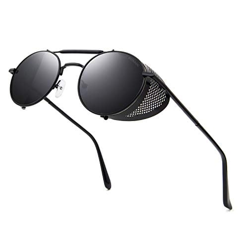 Ronsou Steampunk Style Round Vintage Polarized Sunglasses Retro Eyewear UV400 Protection Matel Frame