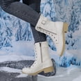 thumbnail image 2 of hopeusnice Lace Up Buckle Decor Side Zipper Boot Block Heel Street Style Boot Beige 35, 2 of 9
