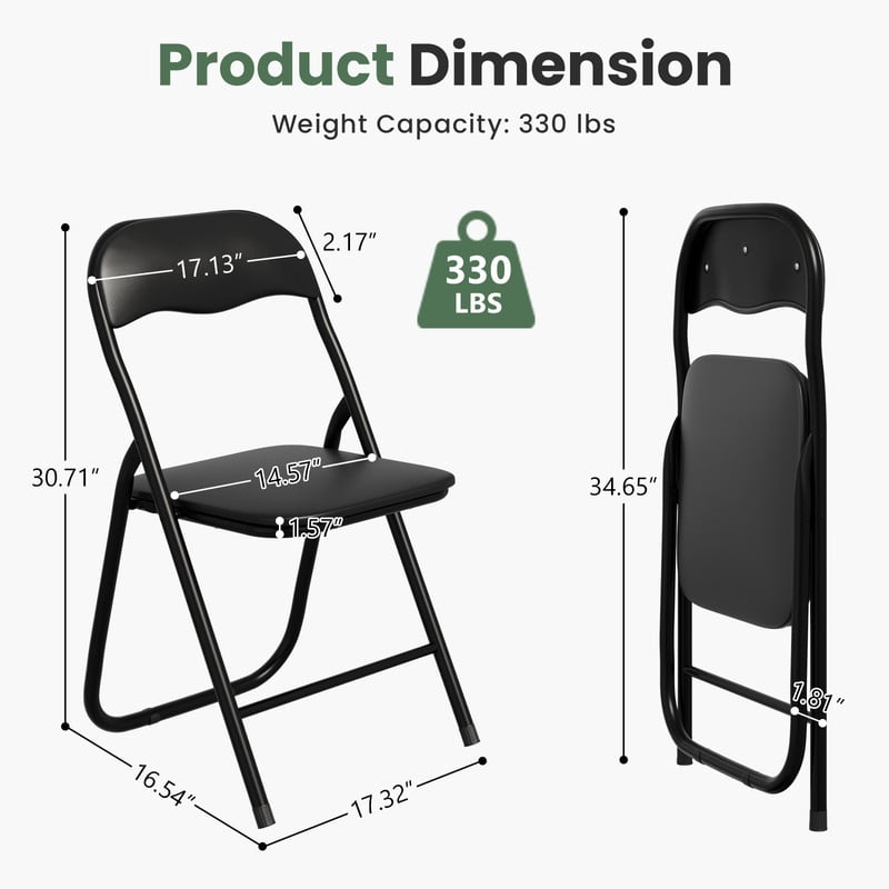 ELPOSUN Heavy Duty Folding Chair, 330 lbs Capacity Portable Foldable Chair for Indoor Outdoor, Set of 4, Black