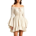 thumbnail image 2 of LEKWK Renaissance Dress Women Off Shoulder Tie Front Vintage Peasant Mini Dress Ruffled Hem Medieval Dress Halloween Victorian Dress, 2 of 4