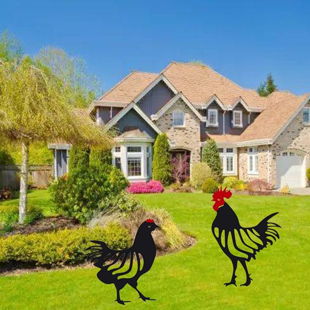 2 piezas divertidas estatuas de decoración de valla de pollo jardín granja patio artesanía de resina pollo escultura de gallina al aire libre inauguración de la casa patio piscina ornamento auspicioso ZefeiWu 8390614884908