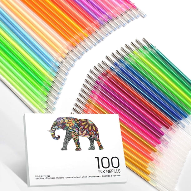 ZSCM-Recambios de tinta para bolígrafo de Gel de neón con purpurina, juego de bolígrafos de Gel con purpurina, 100 colores, para niños