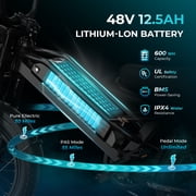 Jasion YR16 Electric Bike for Adults, 500W Motor 48V 12.5AH Removable Battery E-Mountain Bike, 16 Fat Tire Off-Road Electric Dirt Bike, 55 Miles Ebike for Teens, UL2849
