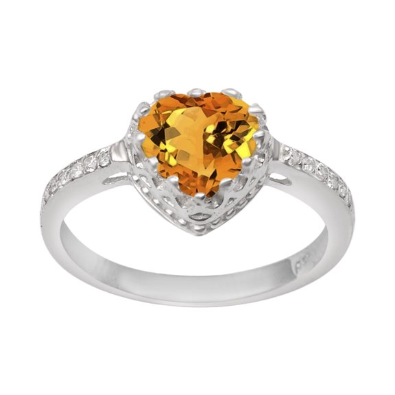 Mooneye Side Accents 6 mm Citrine 925 Sterling Silver Solitaire Women Valentines Day Gifts Ring