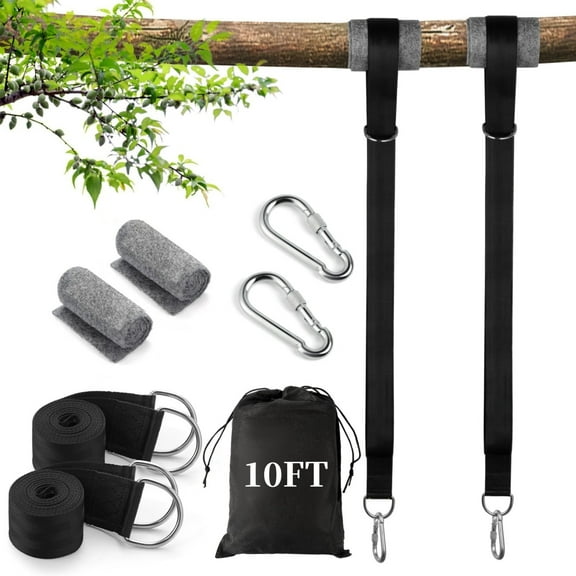 Tree Swing Straps Kit, Extra Long 10FT Hanging Swing Straps with Pads, Stickers, Carabiners, Easy to Hang Any Swing, High-density Polyester Straps Hold Up to 2800lbs