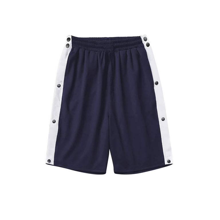 Bmnmsl Plus Size Men Tear Away Shorts Workout Snap Button up Athletic Shorts with Pockets Full Side Open Elastic Waist Loose Short Pants