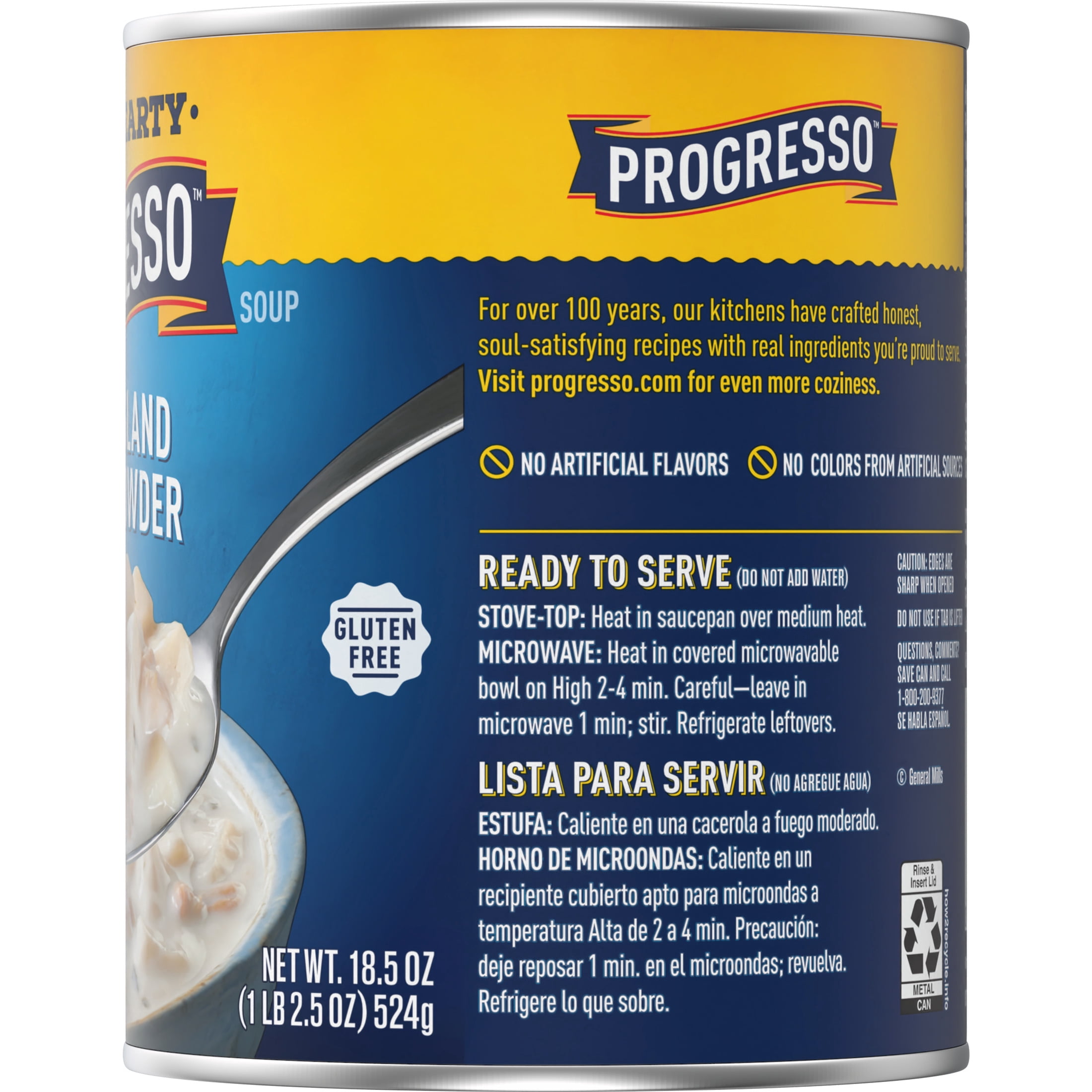 (6 pack) Progresso New England Clam Chowder Soup, Rich & Hearty Canned Soup, Gluten Free, 18.5 oz