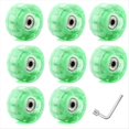 thumbnail image 1 of 8 Ruedas para Patines con Luces Brillantes y Rodamientos Instalados, 58 X 32 mm, 82 A, Color Verde, 1 of 5