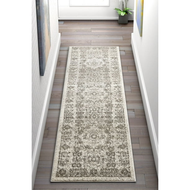 Well Woven Serenity Millie Traditional 2'3" x 7'3" Vintage Distressed Medallion Ivory Runner