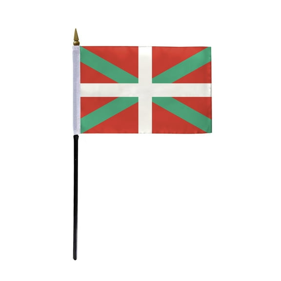 AGAS Basque Lands Flag 4x6 inch - 11" Plastic Pole 100% Polyester Stitched Edges Basque St Andrews Cross National Mini Flag on a Stick