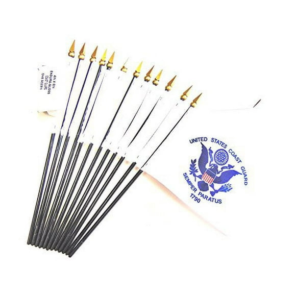 Box of 12 US Coast Guard 4"x6" Miniature Desk & Table Flags; 12 American Made Small Mini United States Coast Guard Flags in a Custom Made Cardboard Box Specifically Made for These Flags