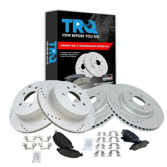 TRQ Front and Rear Performance Brake Pad & Rotor Kit Brake Pads Brake Rotors Set Ceramic Premium G-Coated Fits Select 2013 INFINITI JX35 2014-2019 QX60 2015-2019 Nissan Murano 2013-2019 Pathfinder